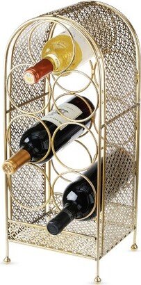 Trellis Wine Rack, Holds 7 Bottles, Gold Countertop Wine Storage, Cast Iron