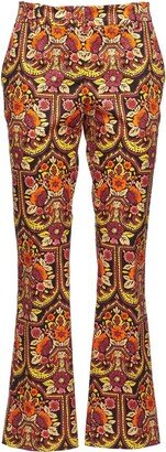 Floral-Pattern Flared Trousers