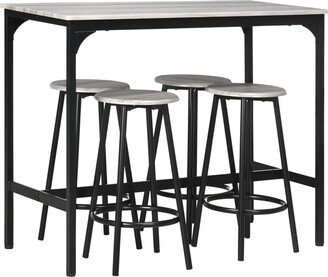 Homcom 5-Piece Rustic Bar Table and Chairs Set for Dining Room