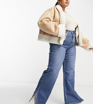 Dr Denim Plus Moxy straight leg shoe split jeans in mid blue