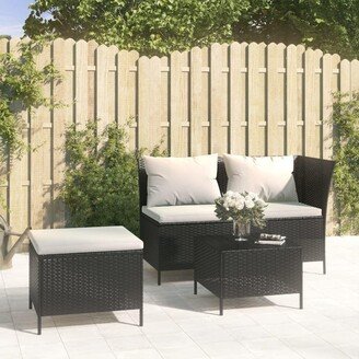 Patio Lounge Set with Cushions Poly Rattan Sofa 3/4 Piece Black/Gray - 43.3 x 22.8 x 28.3