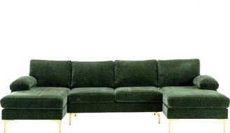 TOSWIN Chenille Fabric Sectional Sofa with Cushion Back, Pillow Top Arms, and Metal Legs-AA