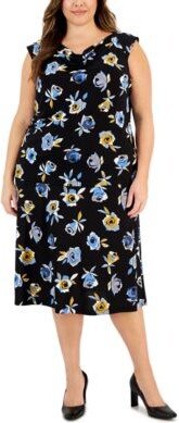 Plus Size Floral Print Drape Neck Knit Top Floral Print Knit Midi Skirt