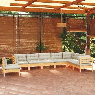 8 Piece Patio Lounge Set with Cream Cushions Solid Pinewood-AA