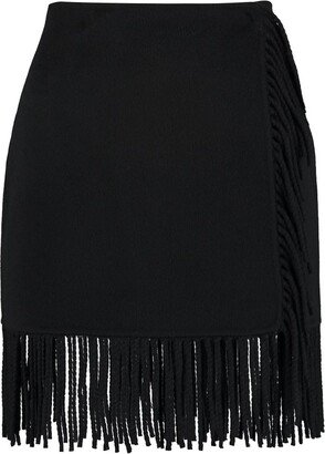 Wrap Fringed Mini Skirt