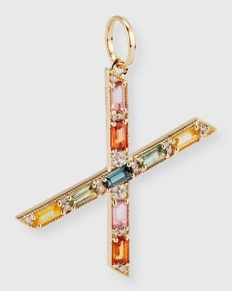 Kastel Jewelry 14K Yellow Gold Initial X Multi-Color Sapphire and Diamond Pendant