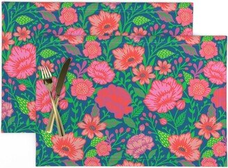 Maximalist Floral Placemats | Set Of 2 - Everything Blooms By Bamokreativ Coral Flowers Peony Pink Meadow Cloth Spoonflower
