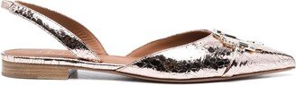 Metallic-Finish Slingback Ballerinas