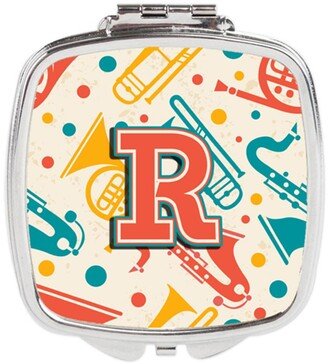 CJ2001-RSCM Letter R Retro Teal Orange Musical Instruments Initial Compact Mirror