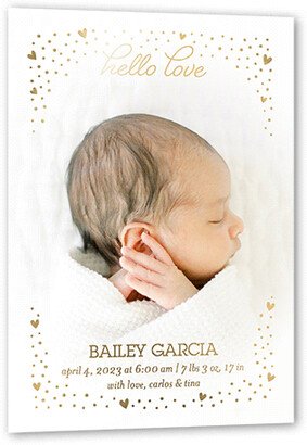 Birth Announcements: Starry Hearts Birth Announcement, Gold Foil, White, 5X7, Matte, Personalized Foil Cardstock, Square