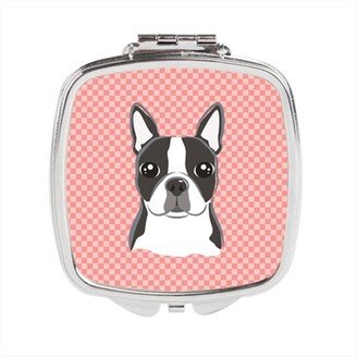 BB1203SCM Checkerboard Pink Boston Terrier Compact Mirror, 2.75 x 3 x .3 In.