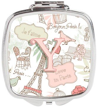 CJ2002-YSCM Letter Y Love in Paris Pink Compact Mirror