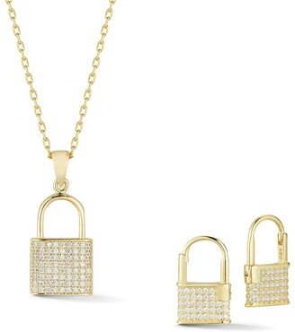 Glaze Jewelry 14K Over Silver Cz Padlock Necklace & Earrings Set