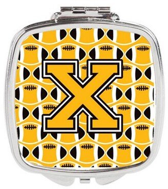 CJ1080-XSCM Letter X Football Black, Old Gold & White Compact Mirror