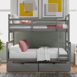 Tiramisubest Twin over Full Separable Bunk Bed with Ladder and Two Storage Drawers