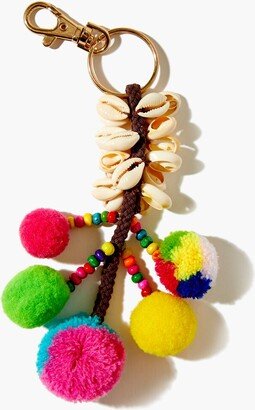 Beaded Pom Pom Seashell Key Chain