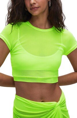 Semisheer Mesh Crop Cover-Up T-Shirt