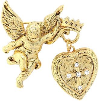 Symbols of Faith 14K Gold-Dipped Crystal Glory of The Cross Fob Locket Brooch