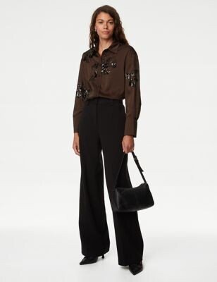 Satin Sequin Embellished Collared Shirt