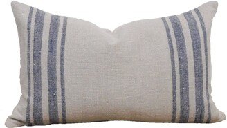 Farmhouse Belgium Linen Navy Stripe Lumbar Pillow Cover, Grainsack 14 X 22 Vintage Holiday Decor