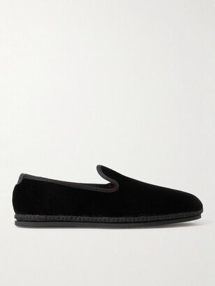 Neal Grosgrain and Leather-Trimmed Velvet Slippers