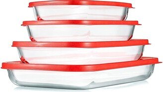 Red 4Pc Glass Mixing Bowls Set With Lids