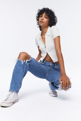 Recycled Cotton Distressed Mom Jeans-AA