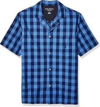 Men's Short Sleeve 100% Cotton Soft Woven Button Down Pajama Top (Blue Depths) Men's Pajama