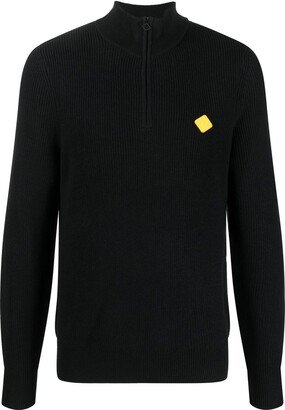 Ribbed Logo-Patch Half-Zip Jumper