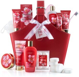 Lovery Body Care Gift Set, Japanese Cherry Blossom Home Spa Tote Bag Gift Set, 25 Piece