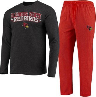 Men's Concepts Sport Red, Heathered Charcoal Illinois State Redbirds Meter Long Sleeve T-shirt and Pants Sleep Set - Red, Heathered Charcoal