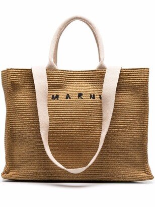 Embroidered-Logo Basket Tote Bag