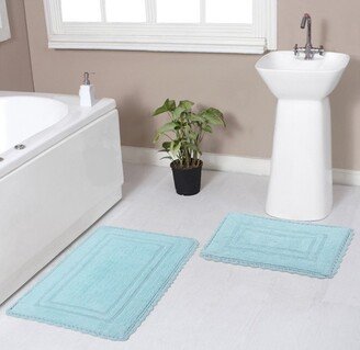 Home Weavers Inc Set of 2 Casual Elegence Collection Aqua Cotton Reversible Tufted Bath Rug Set - Home Weavers