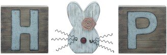 Wood Brown Easter HOP Metal Accented Word Block Decor