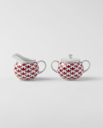 Porcelain Milk Jug And Sugar Bowl Set - Vienna Red