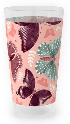 Outdoor Pint Glasses: Romantic Butterflies - Pink Outdoor Pint Glass, Pink