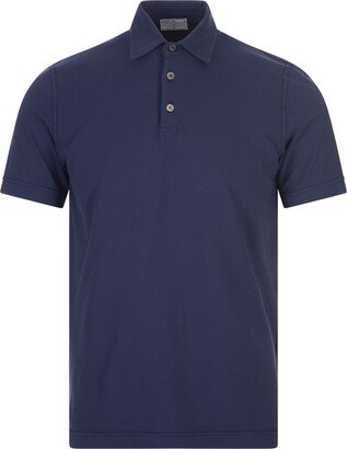 Short-sleeved Polo Shirt In Dark Blue Cotton