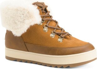 TJMAXX Suede Tynlee Fuzzy Waterproof Lace Up Booties For Women-AA