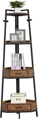 Corner Shelf with Two Drawers 72.6 Tall, 4-tier Industrial Bookcase, Black - 11.1 x 11.1 x 72.6