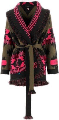 Icon Jacquard Belted Fringed Cardigan-AA