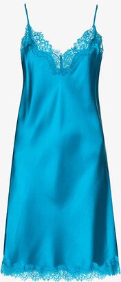 Womens Jewel Blue Scarlett Lace-trimmed Silk Chemise