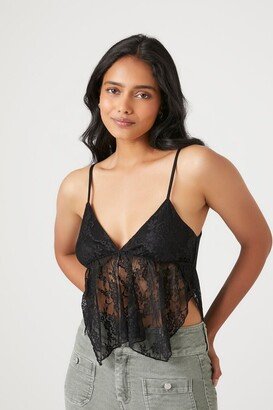 Women's Plunging Lace Cami in Black, XS