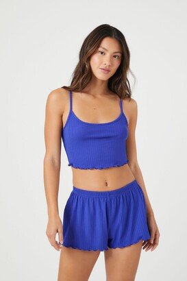 Women's Ribbed Cami & Pajama Shorts Set in Blue Jewel Medium