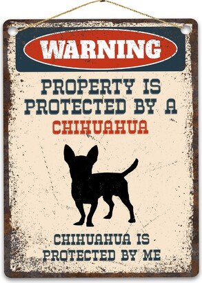 Chihuahua Metal Sign, Funny Warning Dog Rustic Retro Weathered Distressed Plaque, Gift Idea