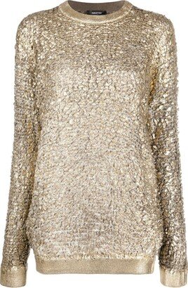 Metallic Distressed-Effect Cashmere Jumper