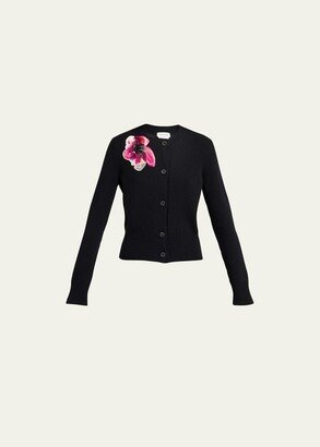 Cashmere-Blend Cardigan with Embroidered Flower Detail