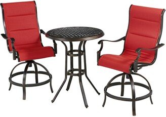 Traditions 3-Pcs High-Dining Bistro Set in Sunset w/2 Padded Swivel Counter-Height Chairs & 30-in. Cast-top Table