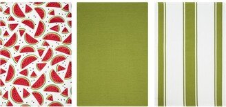 3pk Striped Kitchen Towel Solid Green - MU Kitchen