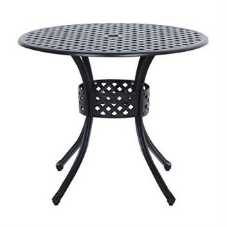 Round Metal 36-inch Outdoor Patio Table in Black Cast Aluminum - 33.5 x 27.5H