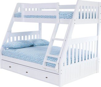 OS Home and Office Furniture, Solid Pine Twin over Full Bunk Bed with Three Drawers in Casual White